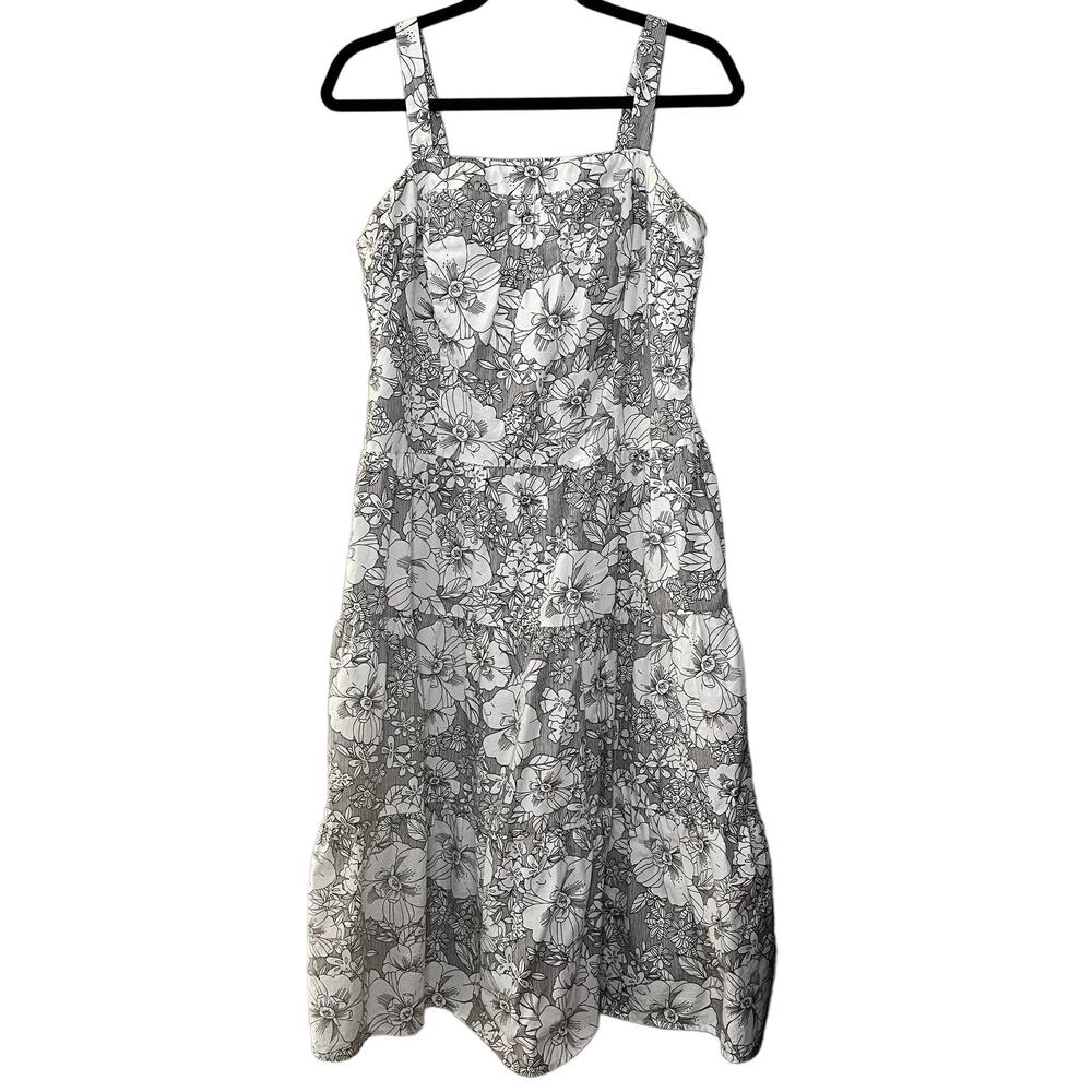Lane Bryant women's brown cream/white floral tiered sleeveless midi dress Sz 14